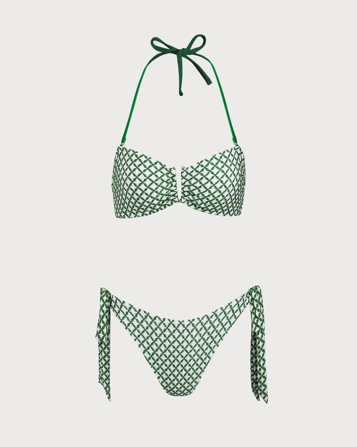 Yeşil Ekose Kontrast Bikini Takımı