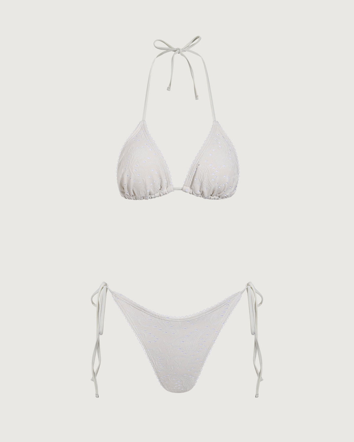 Beyaz Dokulu Üçgen Bikini Takımı