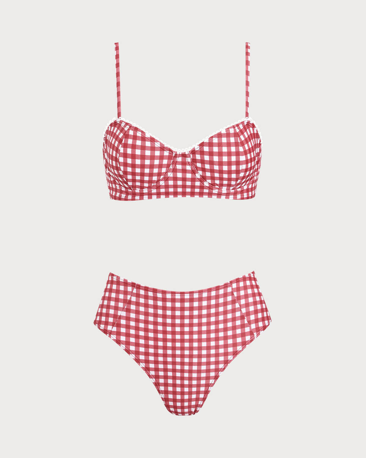 Kırmızı Ekoseli Bağcıklı Bikini Takımı