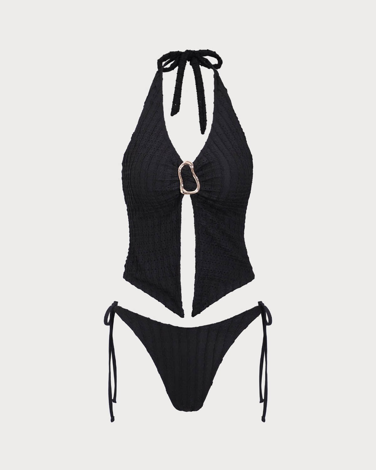 Siyah Kesikli O-Ring Tankini Mayo