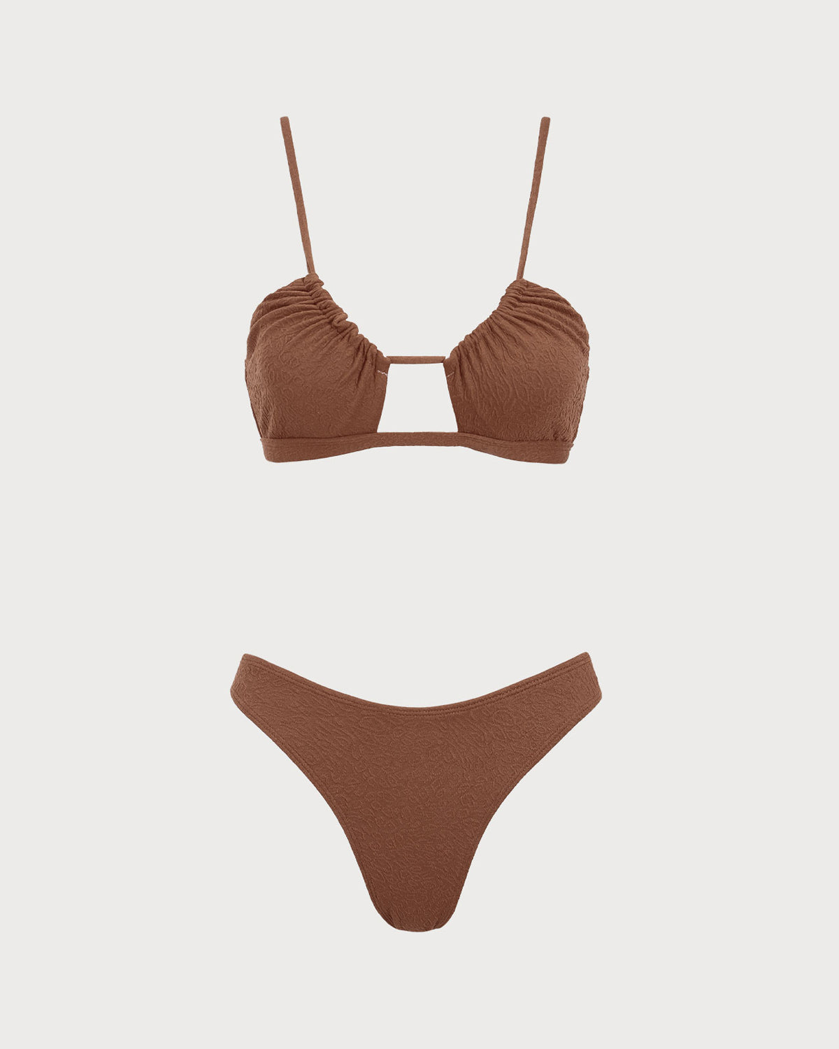 Kahverengi Leopar Desenli Büzgülü Bikini Takımı