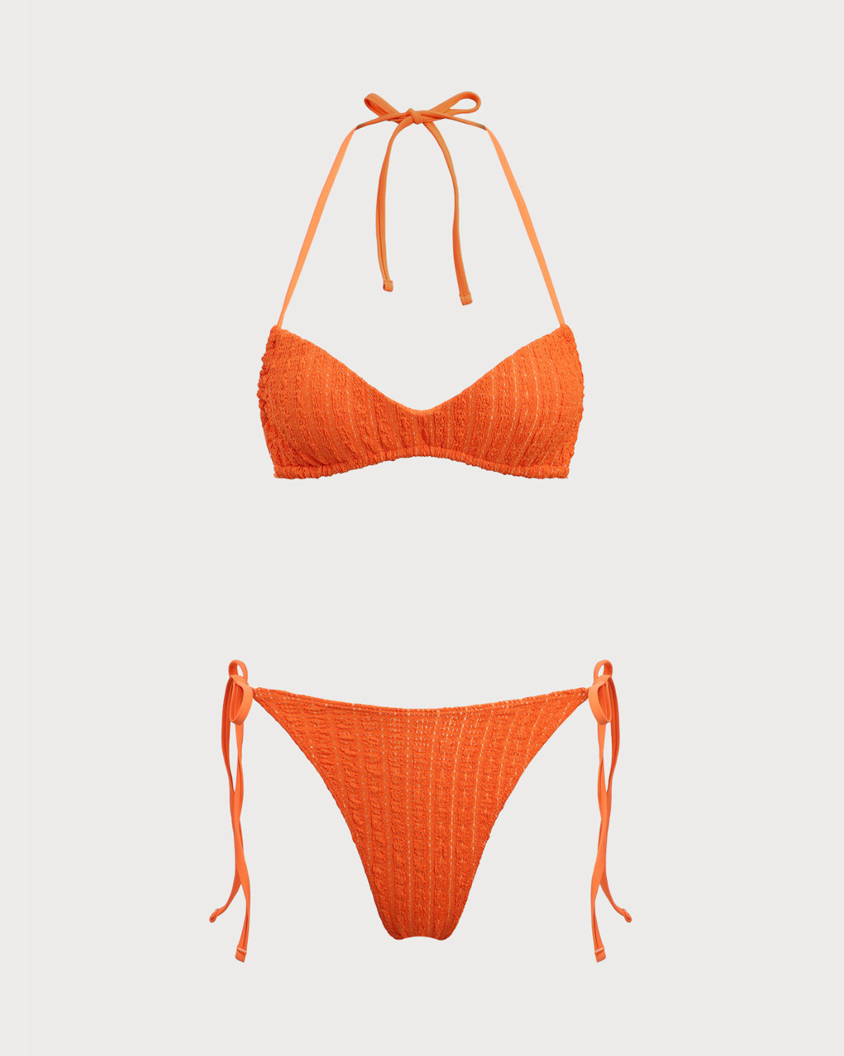 Turuncu Dokulu Bağcıklı Bikini Takımı
