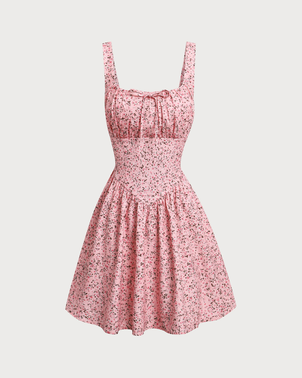 Pembe Çiçekli Büzgülü Korse Mini Elbise