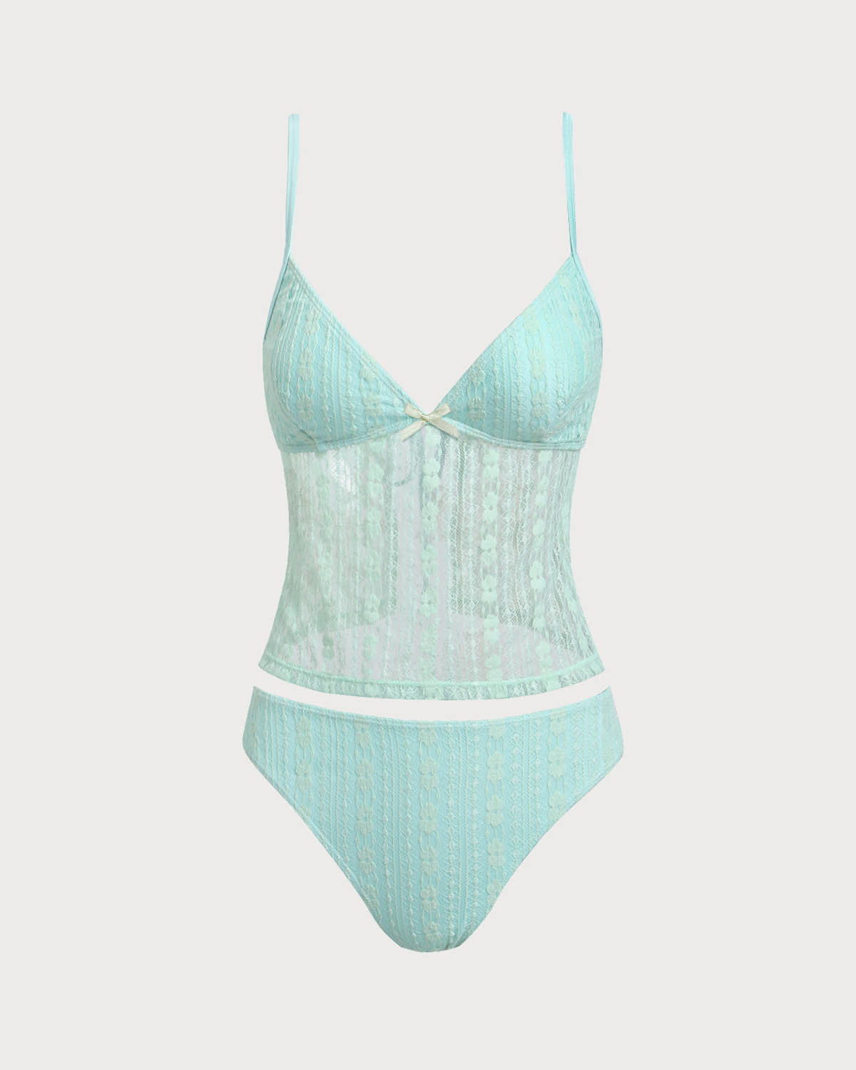 Yeşil Dantel V Yaka Tankini Mayo