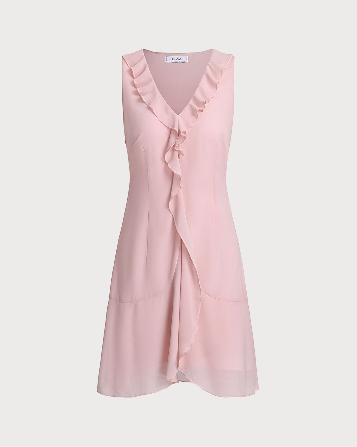 Pembe Volanlı Kolsuz Mini Elbise