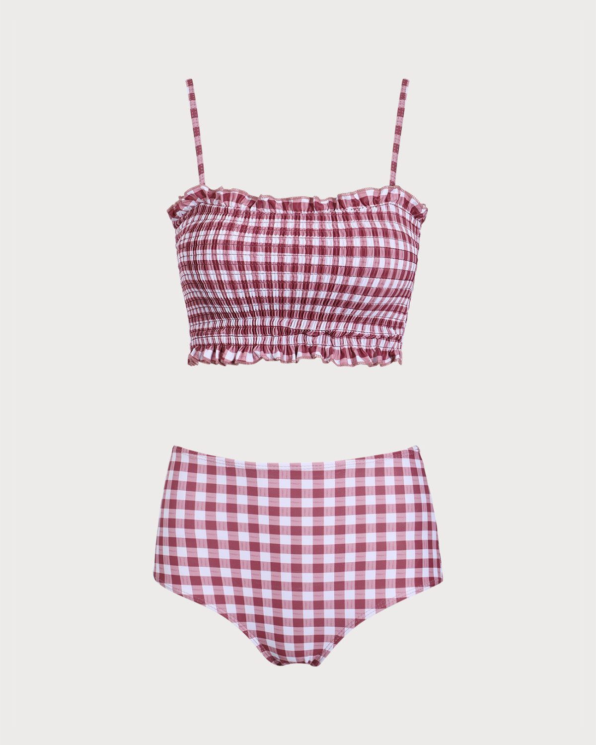 Kırmızı Ekose Bandeau Bikini Takımı