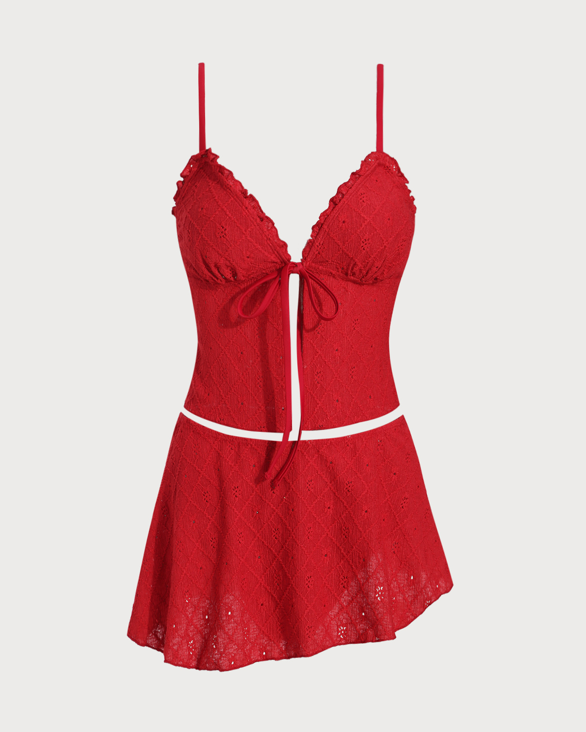 Kırmızı Ön Bağlamalı Tankini Üç Parçalı Tankini Takımı