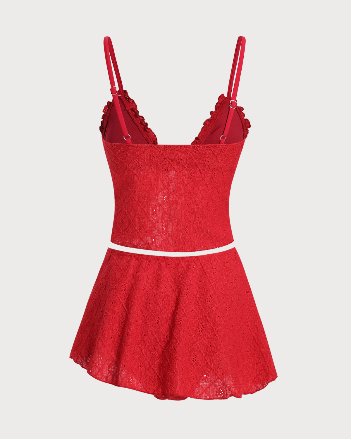 Kırmızı Ön Bağlamalı Tankini Üç Parçalı Tankini Takımı