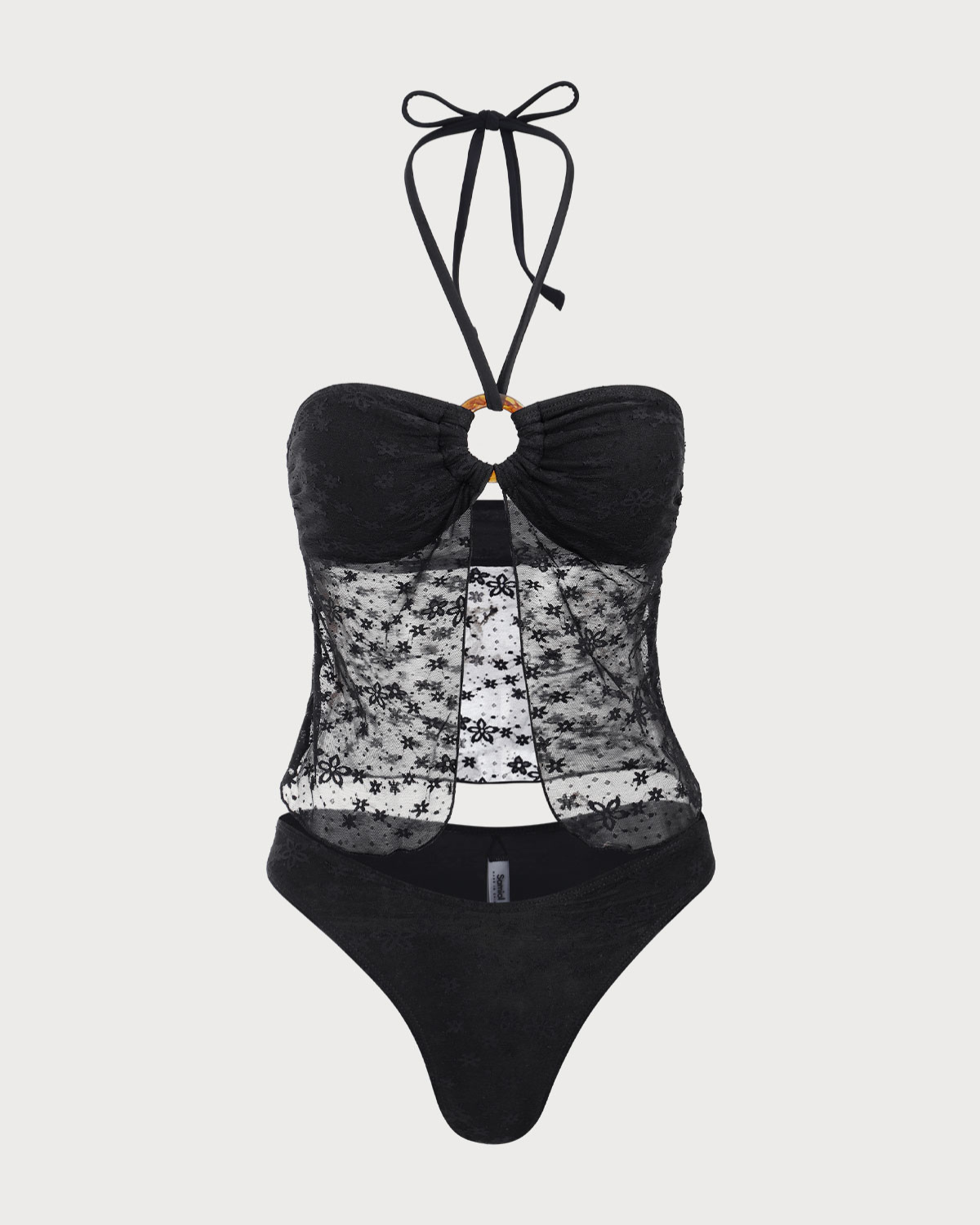 Siyah Dantel Askılı Tankini Mayo