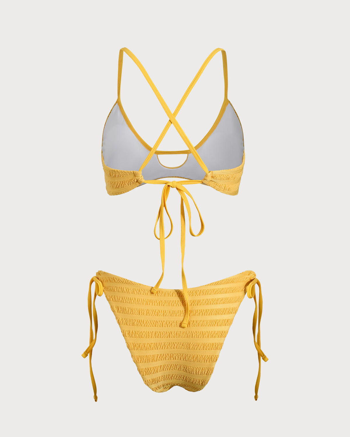Sarı Dokulu Büzgülü Kesimli Bikini Takımı