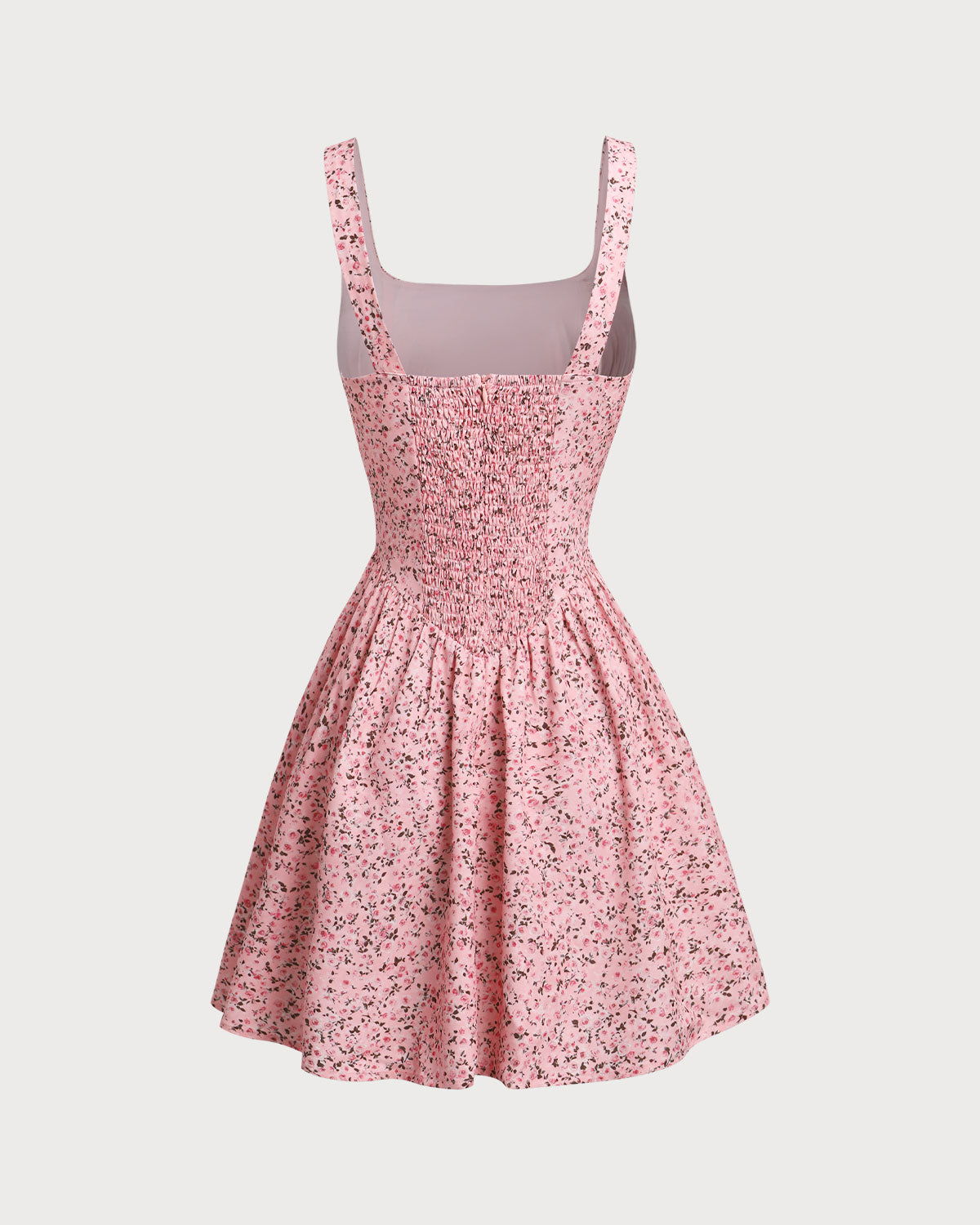 Pembe Çiçekli Büzgülü Korse Mini Elbise