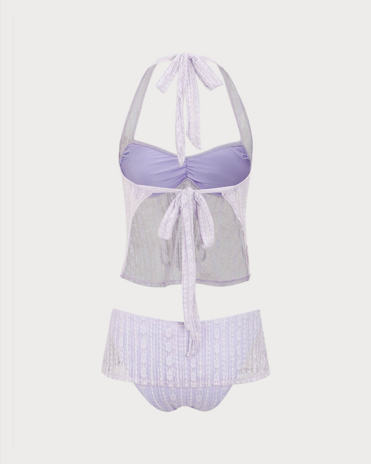 Mor Dantel Askılı Tankini Mayo