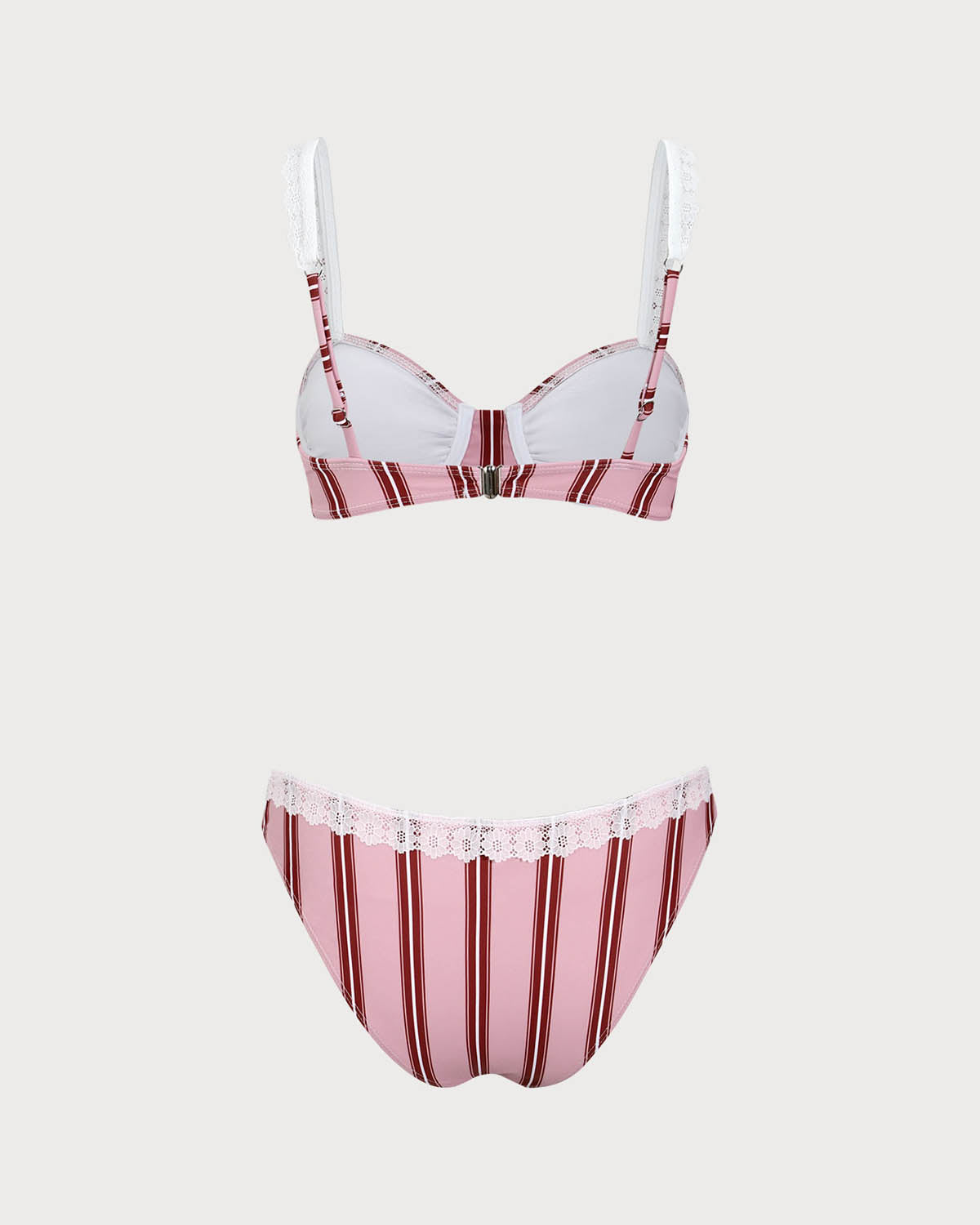 Pembe Çizgili Balenli Dantel Bikini Takımı