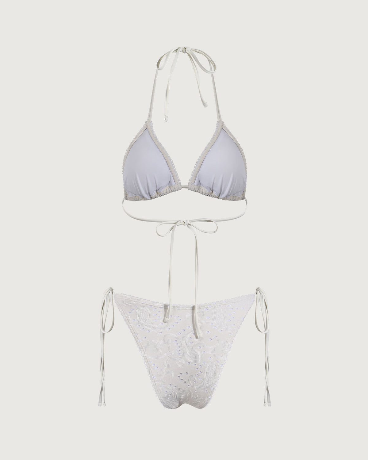 Beyaz Dokulu Üçgen Bikini Takımı