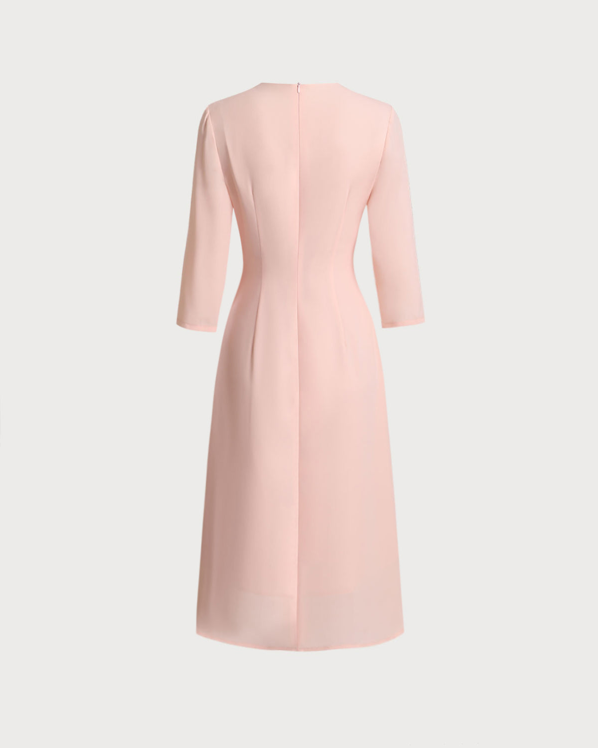 Pembe V Yaka Pileli Midi Elbise