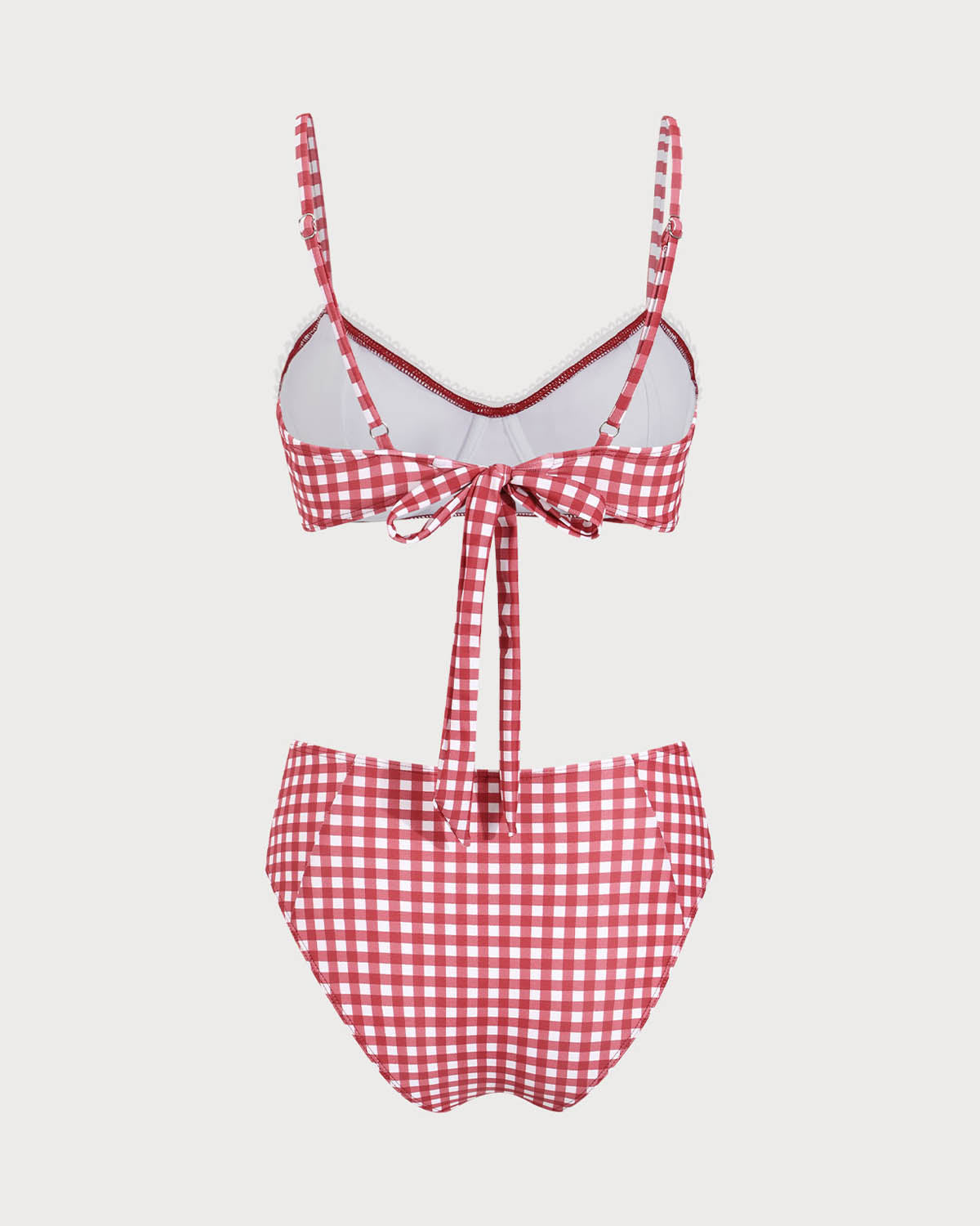 Kırmızı Ekoseli Bağcıklı Bikini Takımı