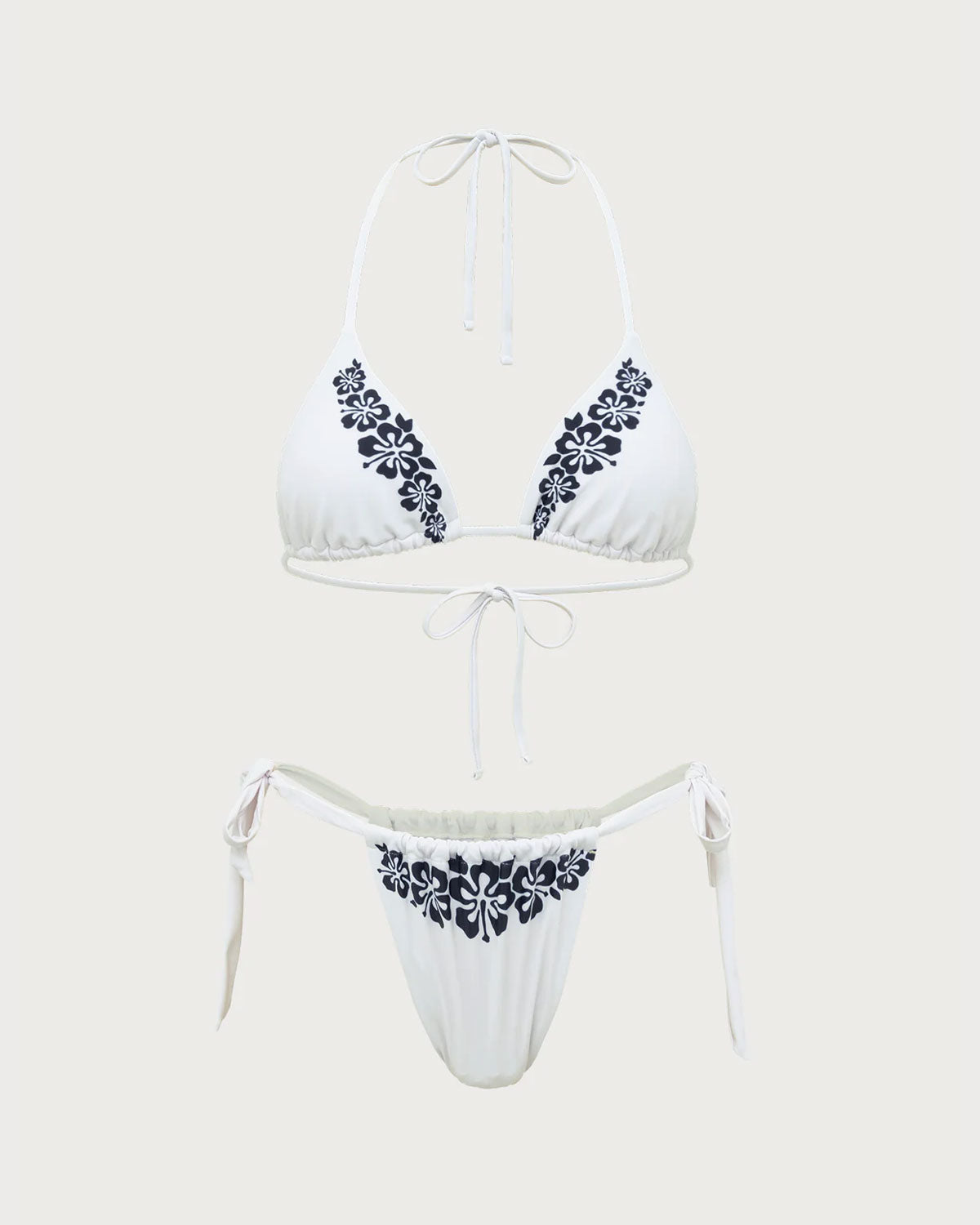 Beyaz Örme Tropikal Desenli Bikini Takımı