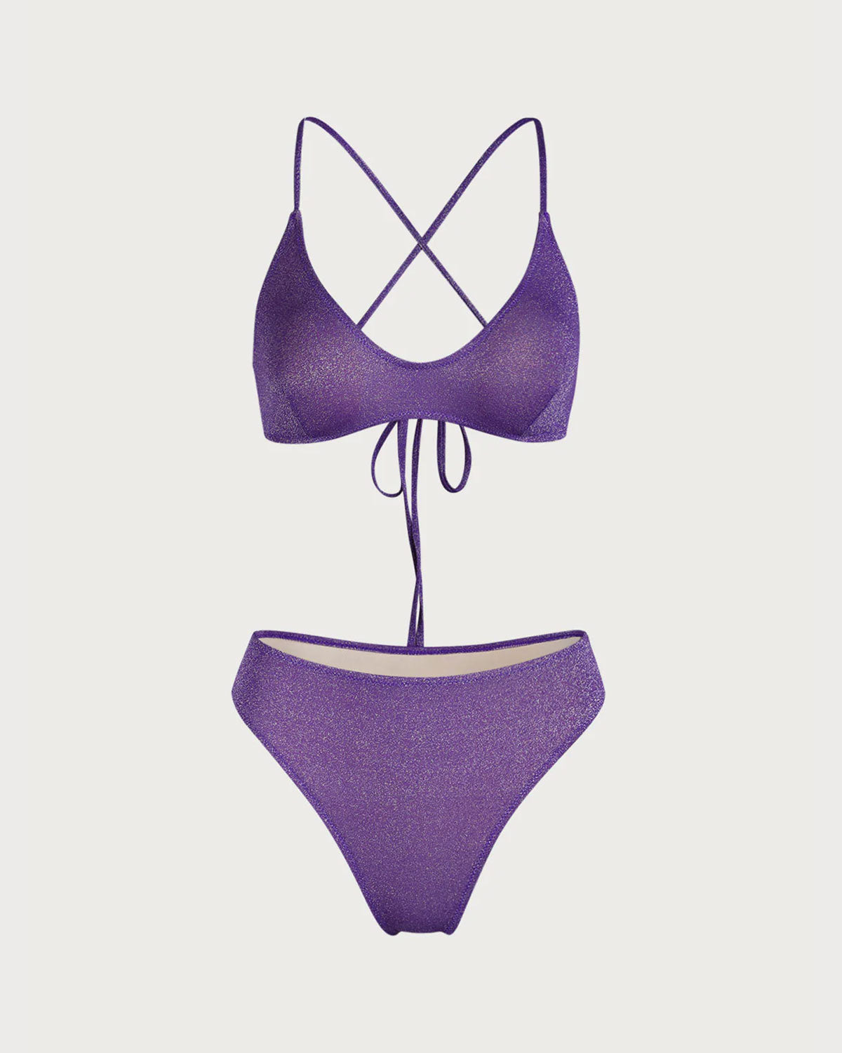 Mor Çapraz Sırtlı Lurex Bikini Takımı