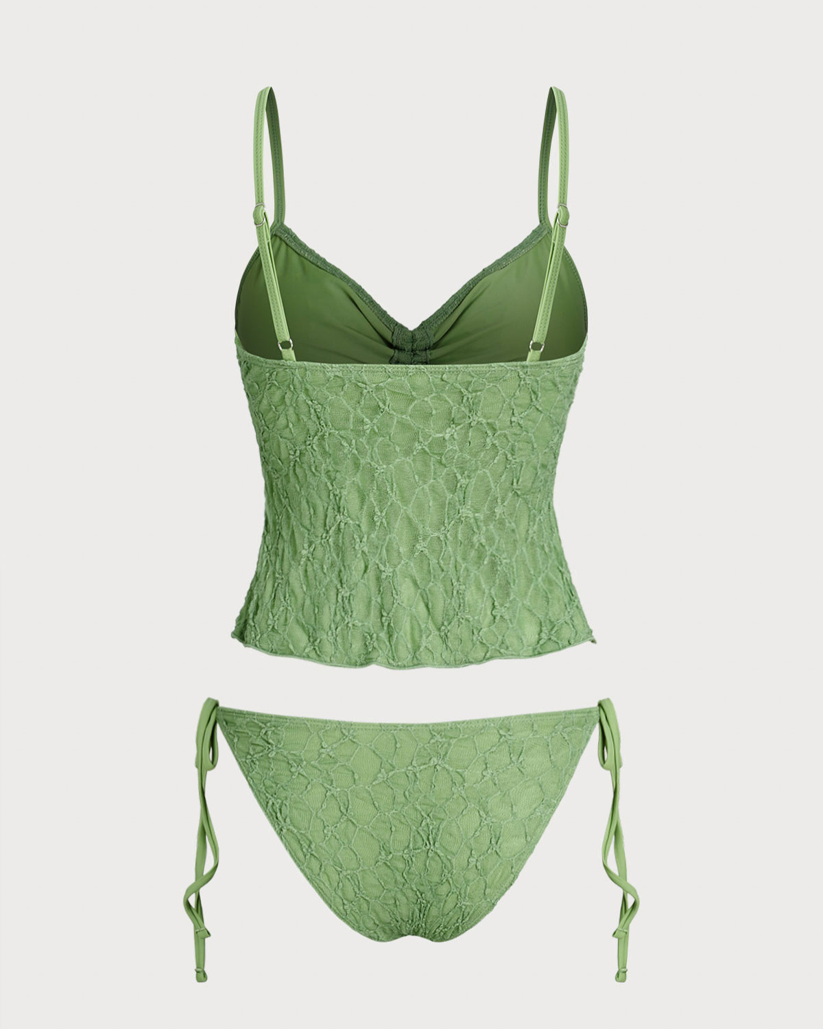 Yeşil Dantelli Büzgülü Tankini Mayo