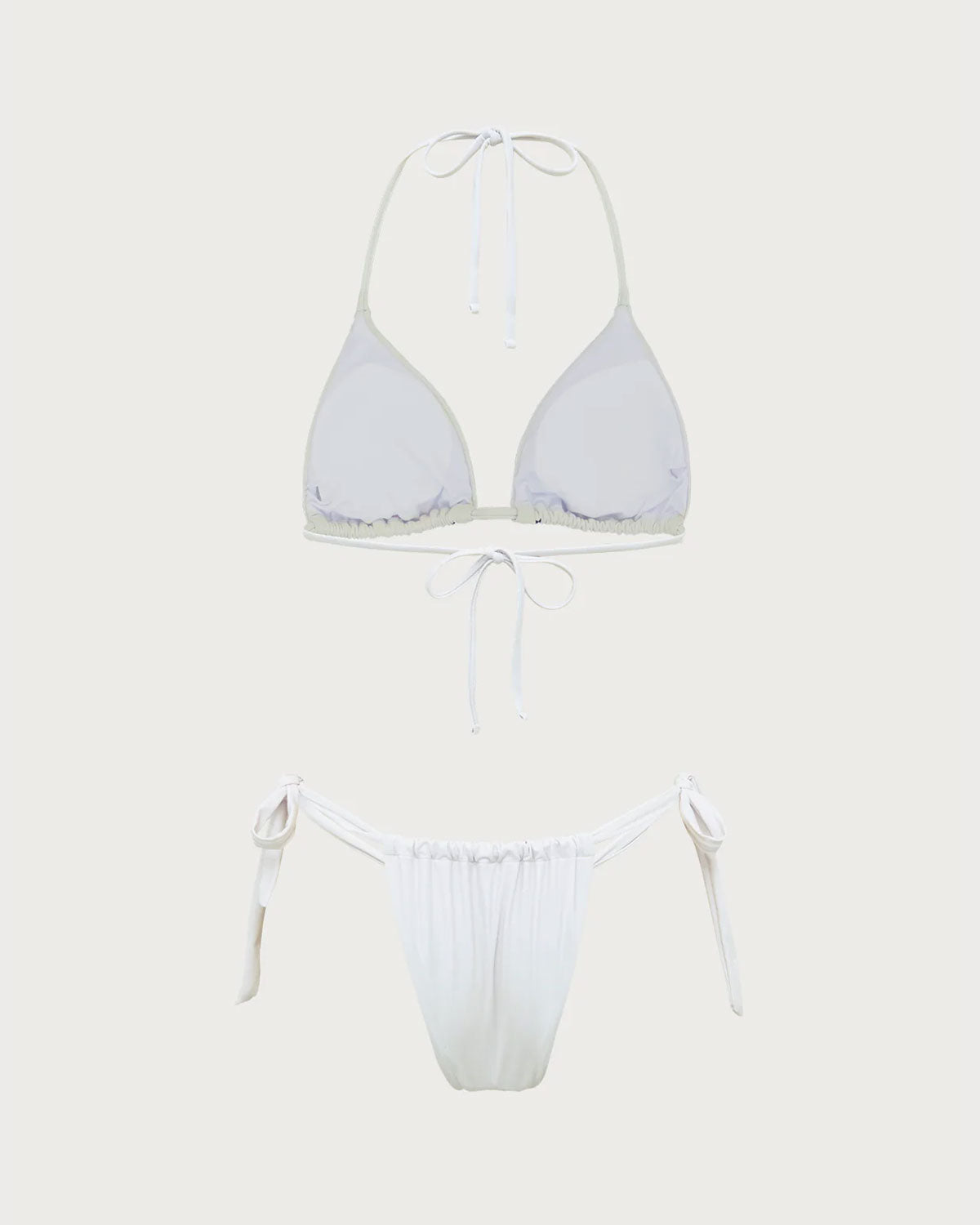 Beyaz Örme Tropikal Desenli Bikini Takımı