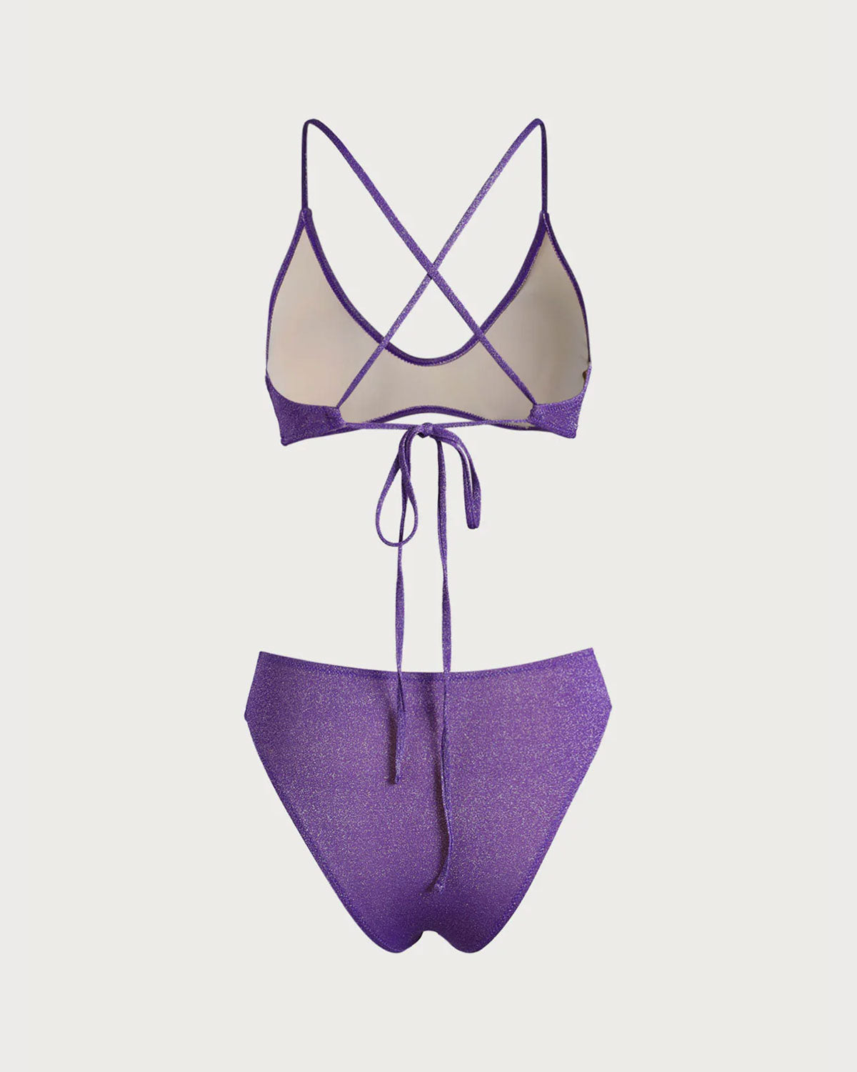 Mor Çapraz Sırtlı Lurex Bikini Takımı