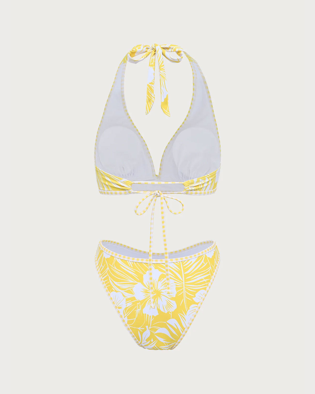 Sarı Örme Tropikal Desenli Bikini Takımı