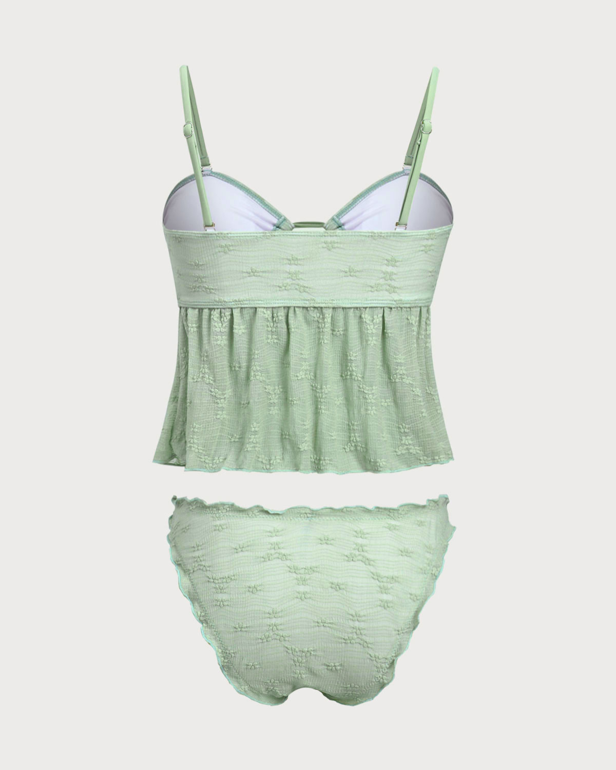 Yeşil Örme Kesikli Önden Bağcıklı Tankini Mayo