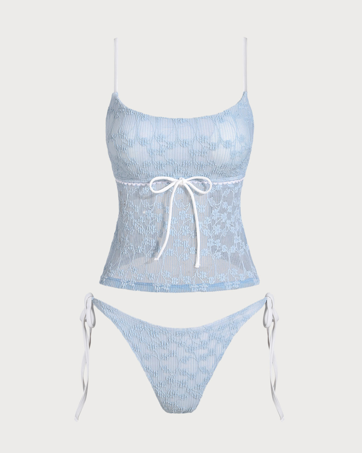 Mavi Dantel Kontrast Tankini Mayo