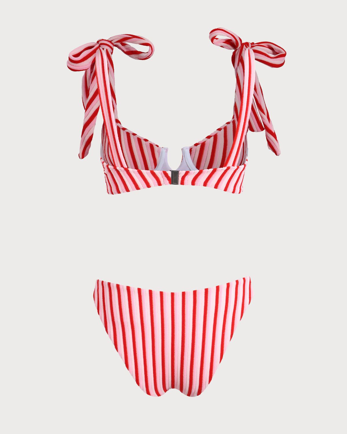 Pembe Çizgili Kravat Askılı Bikini Takımı