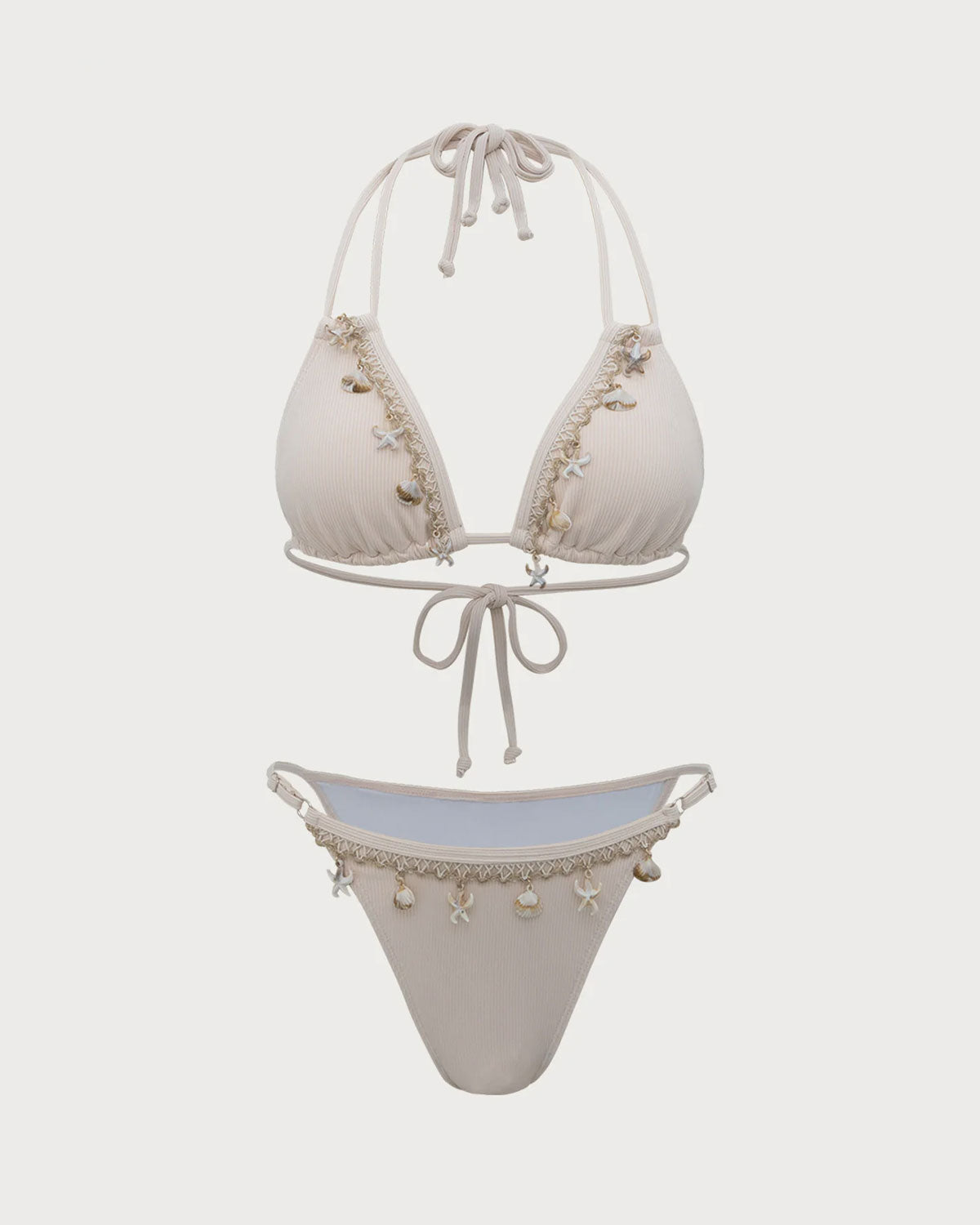 Beyaz Kabuklu Süslemeli Bikini Takımı