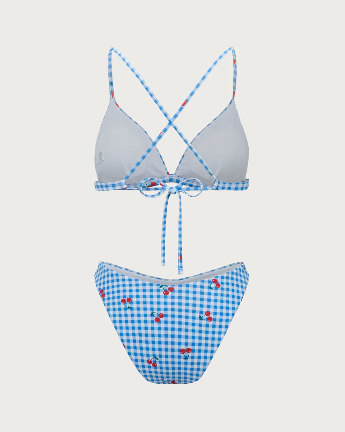 Mavi Ekose Kiraz Askılı Bikini Takımı