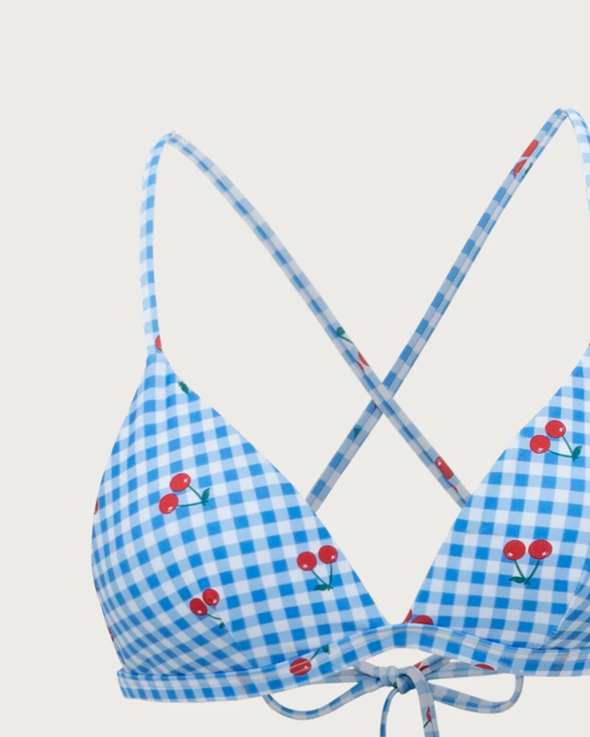 Mavi Ekose Kiraz Askılı Bikini Takımı