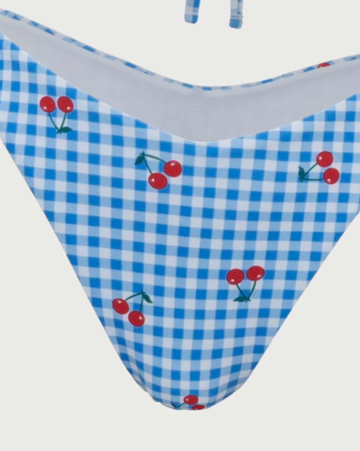 Mavi Ekose Kiraz Askılı Bikini Takımı