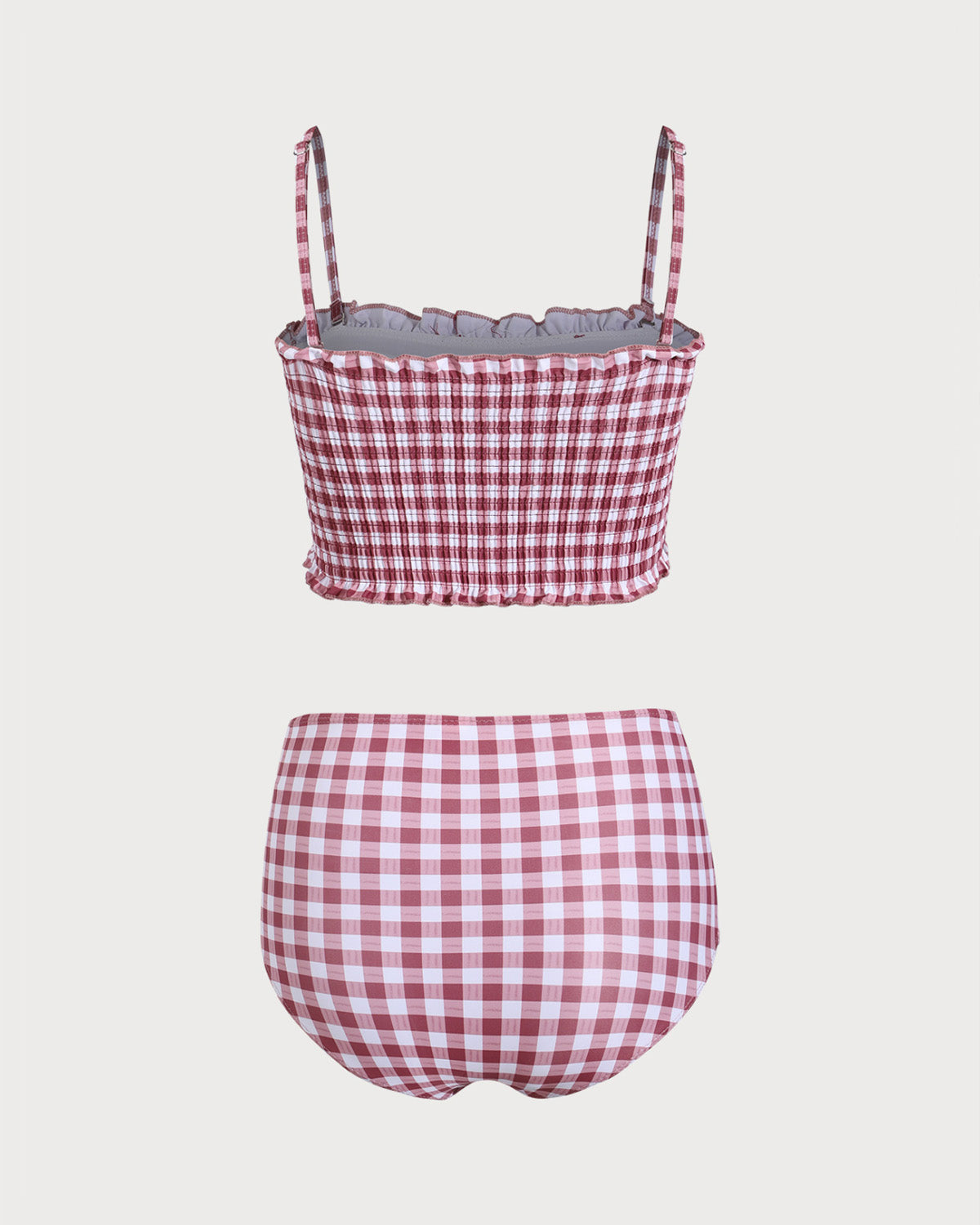 Kırmızı Ekose Bandeau Bikini Takımı