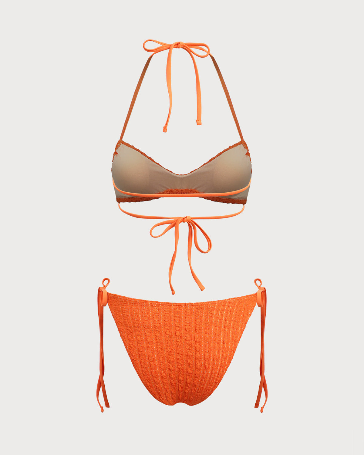 Turuncu Dokulu Bağcıklı Bikini Takımı