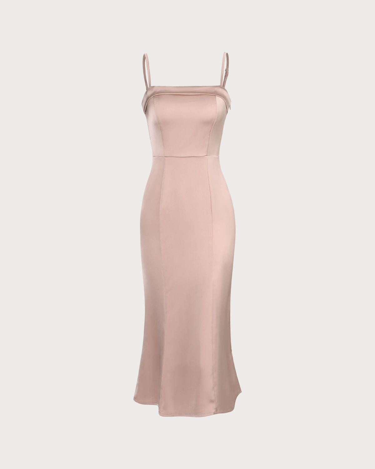 Pembe Vücuda Oturan Saten Askılı Midi Elbise