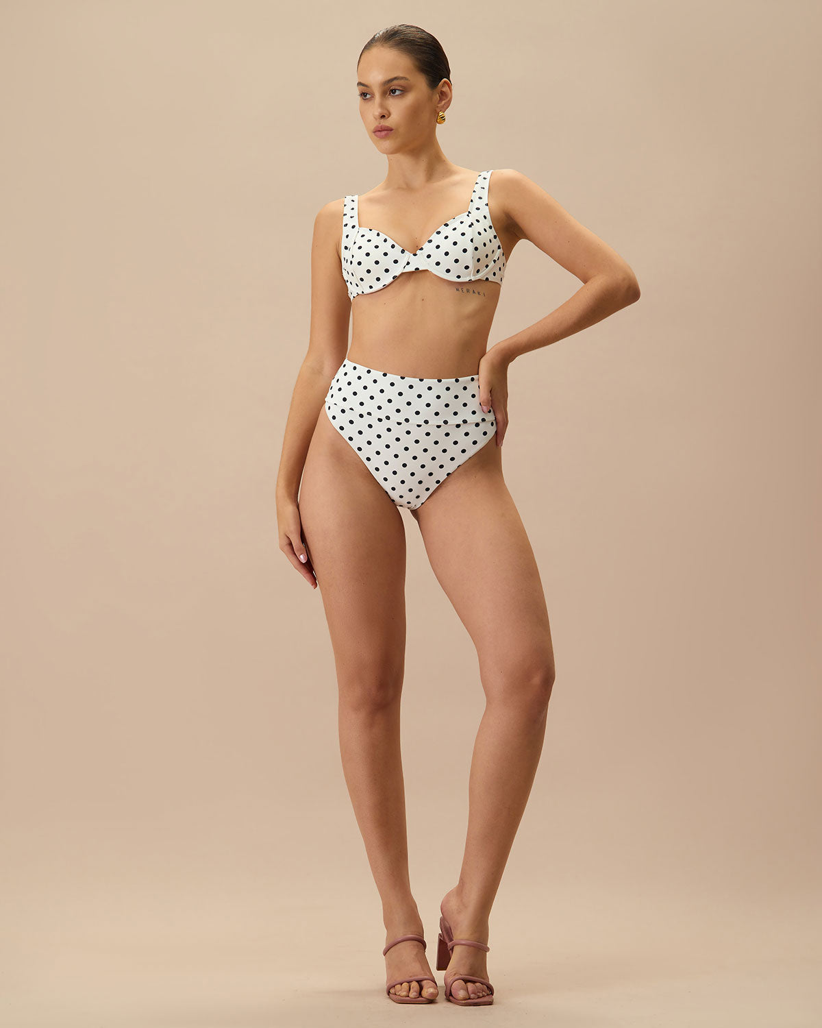 Beyaz Puantiyeli Yüksek Bel Bikini Altı