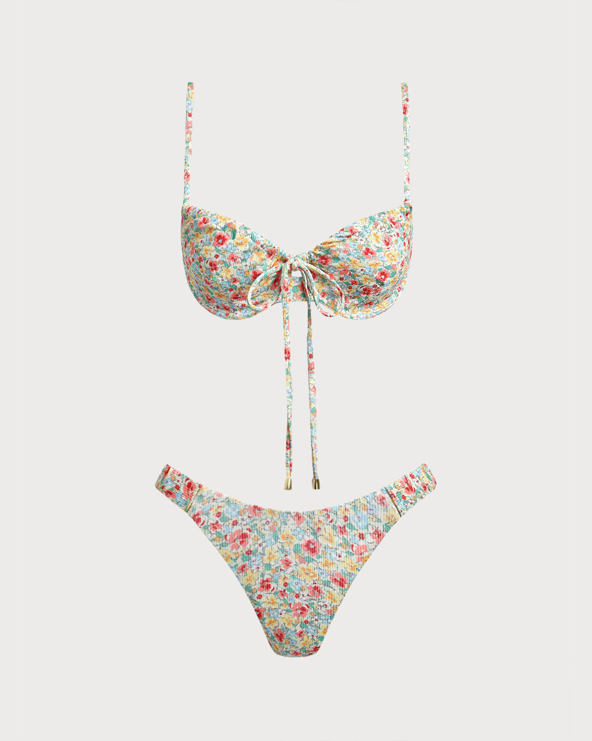 Yeşil Çiçekli Twist Bikini Setleri