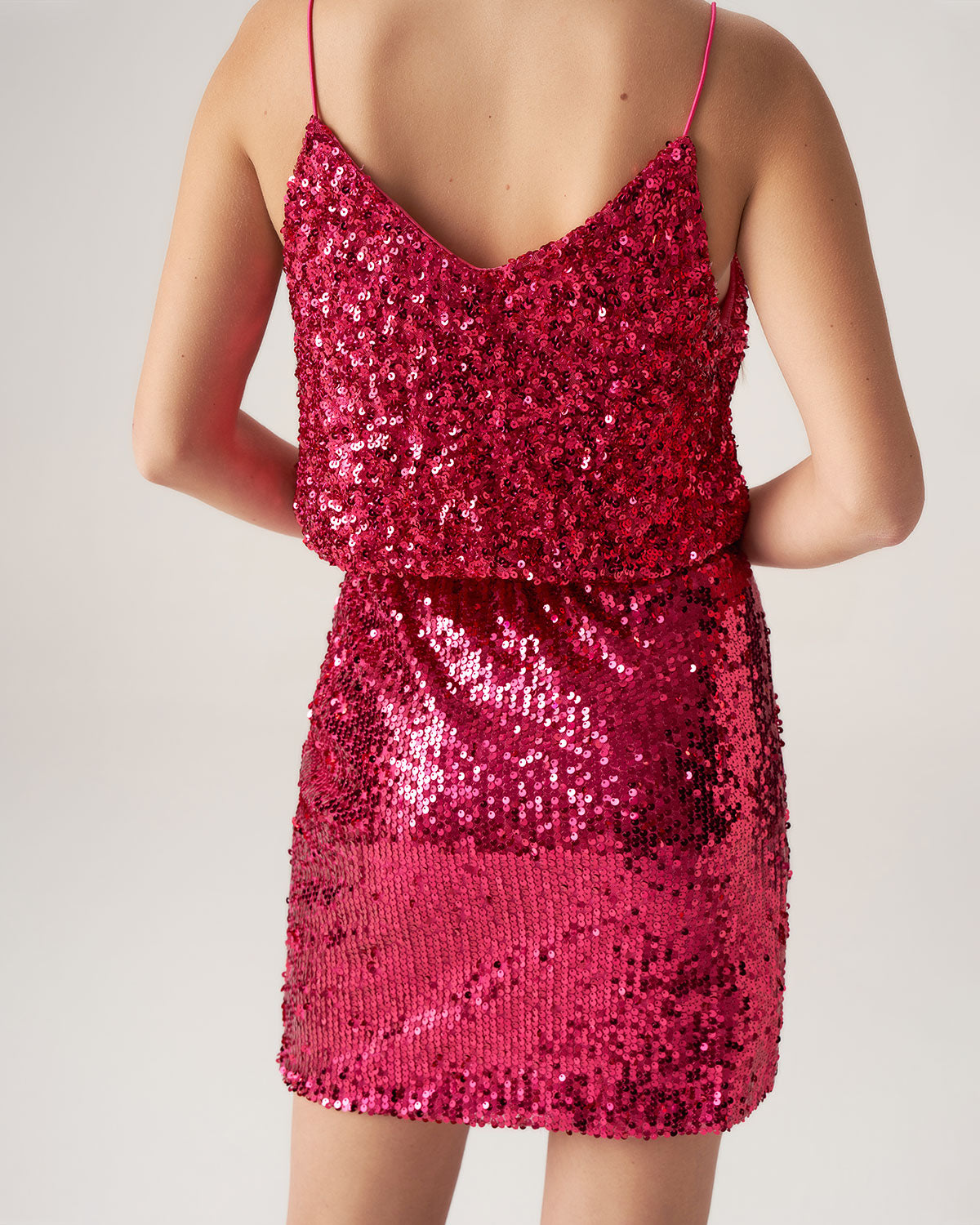 Bettydress-Kırmızı Payetli Düz Mini Etek