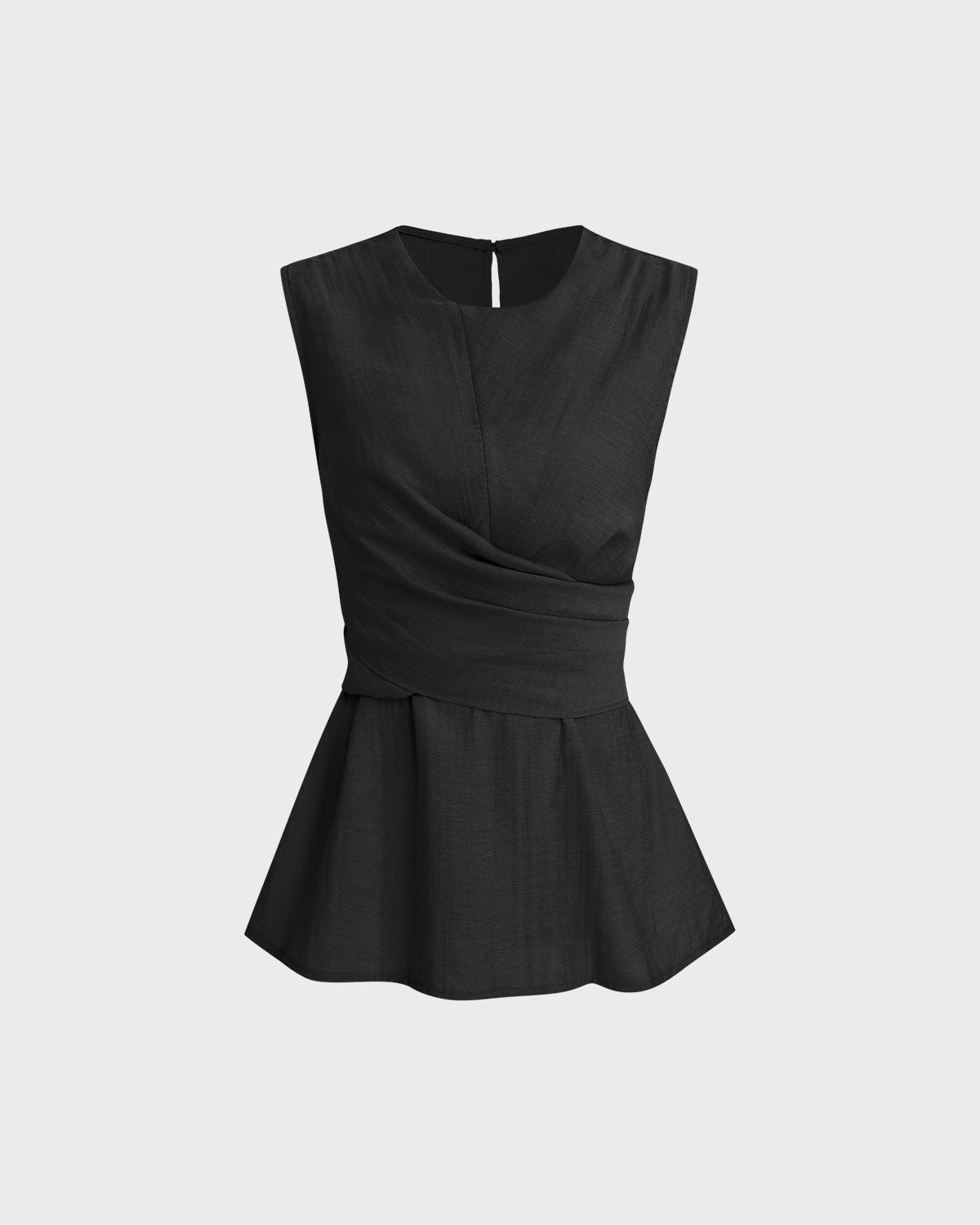 Siyah Yuvarlak Yakalı Sarma Tank Top