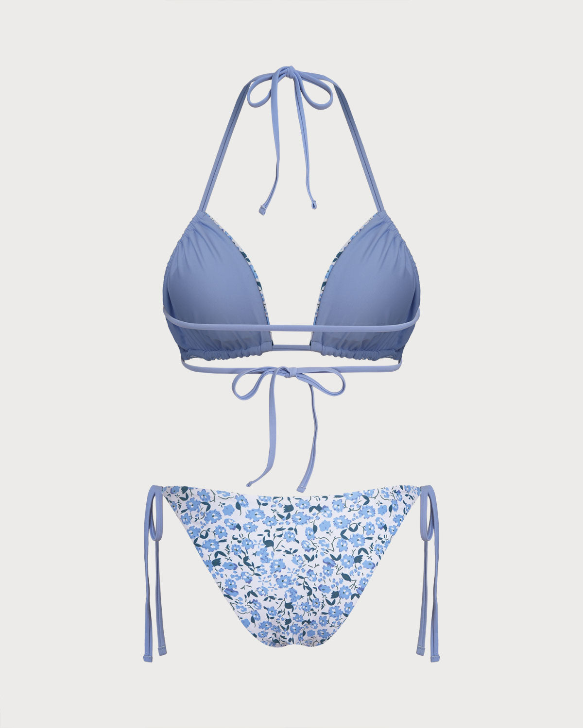 Mavi Çiçekli Üçgen Bikini Takımı