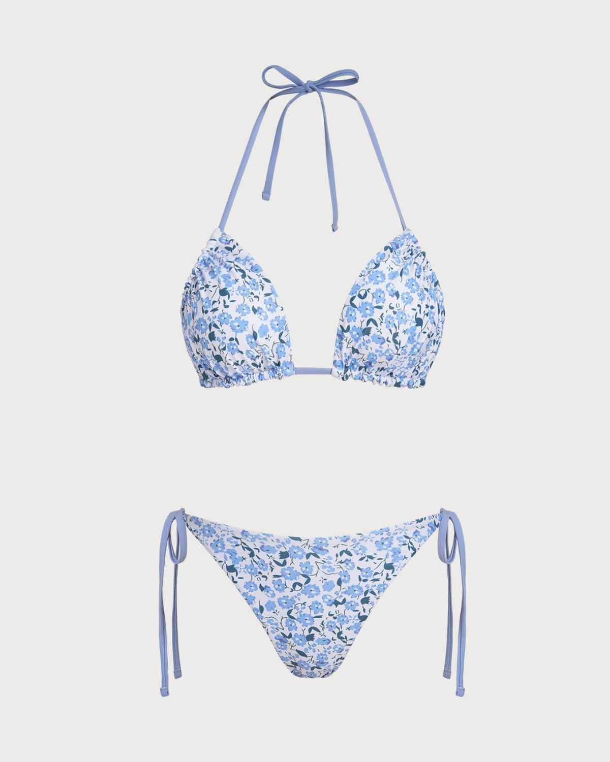Mavi Çiçekli Üçgen Bikini Takımı