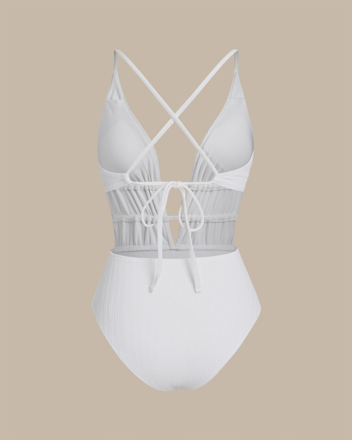 Beyaz Bralette Dokulu Tek Parça Mayo