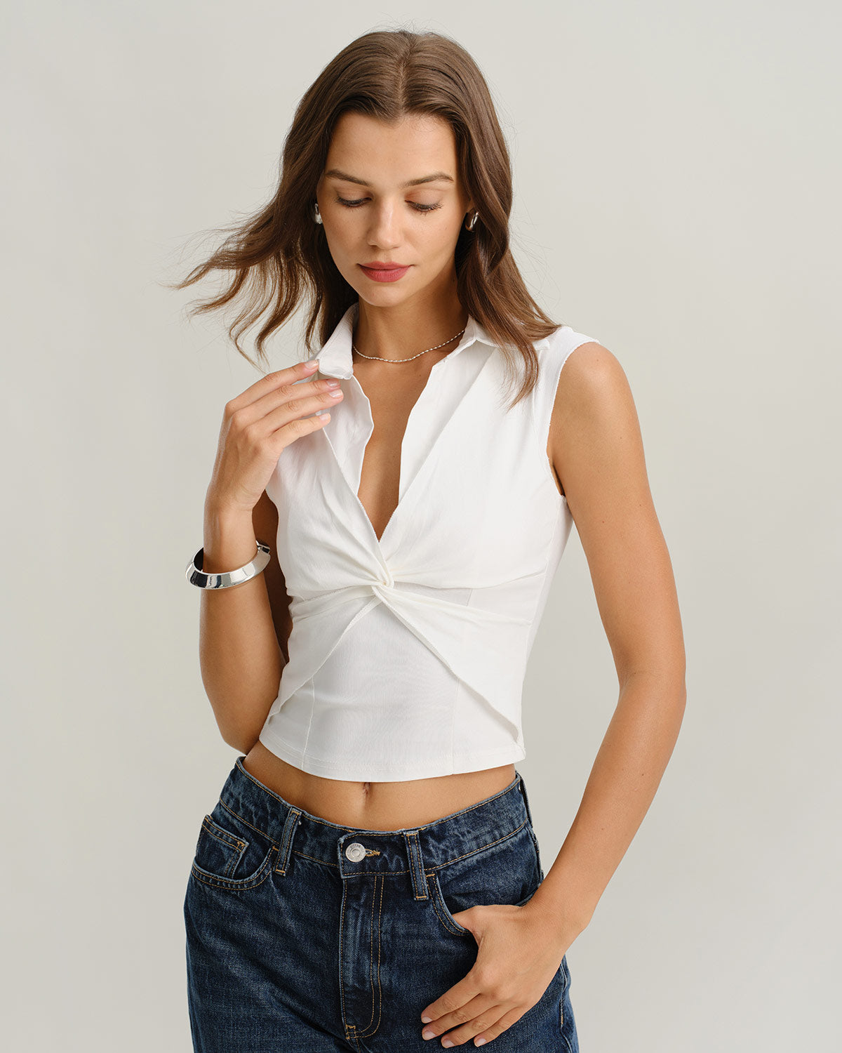 Beyaz Twist Kısa Tank Top