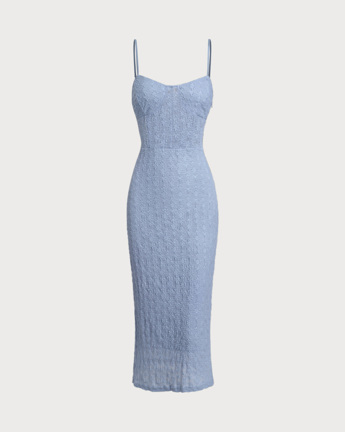 Mavi Dantelli Slip Vücuda Oturan Midi Elbise