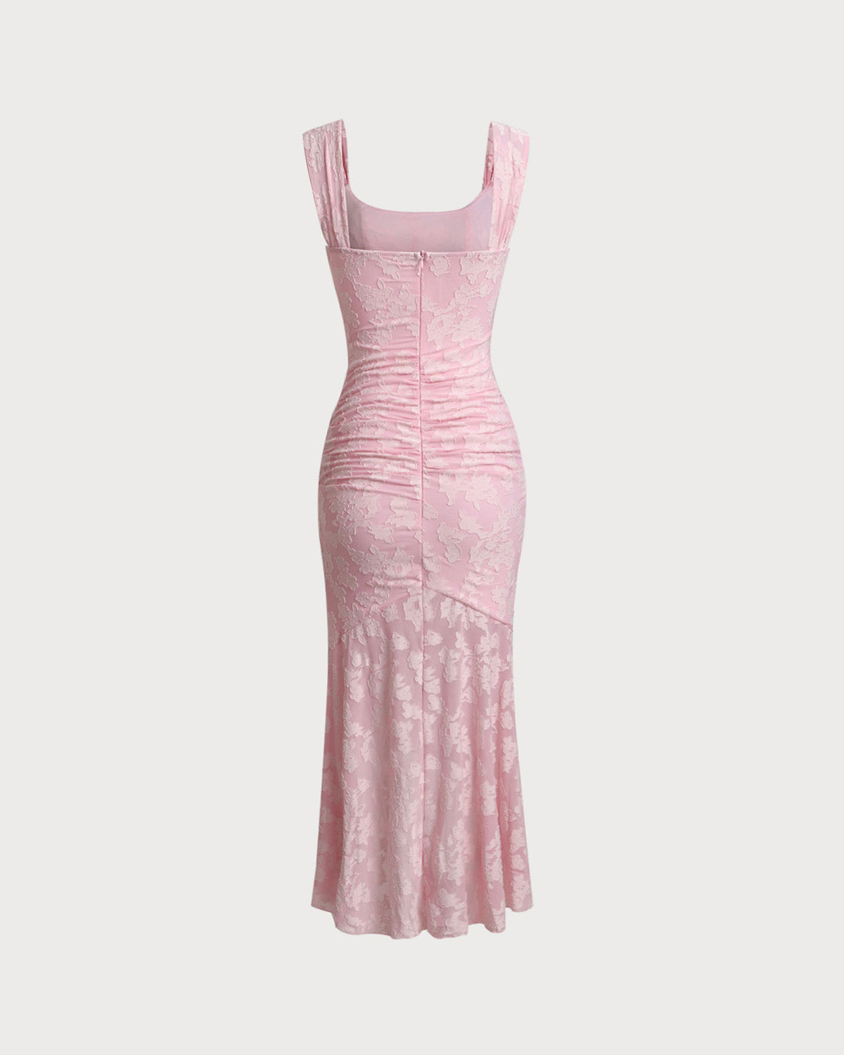 Pembe Jakarlı Vücuda Oturan Slip Uzun Elbise