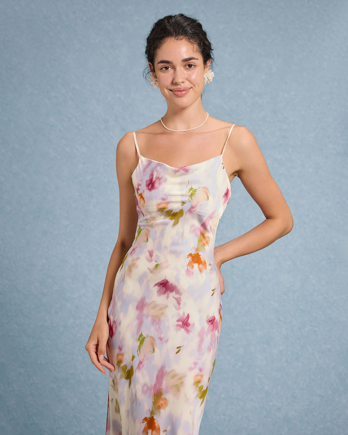 Pembe Çiçekli Deniz Kızı Slip Midi Elbise