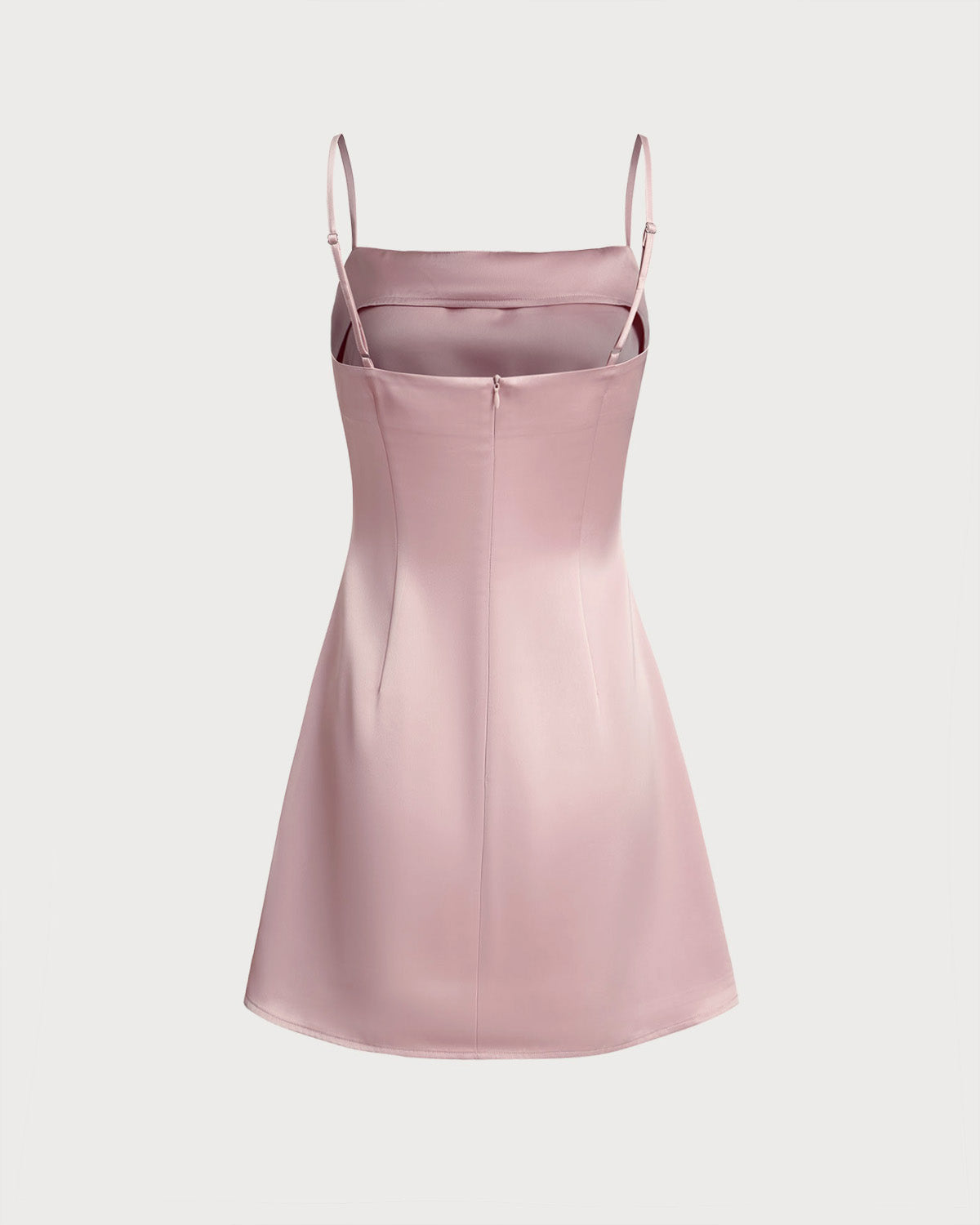Pembe Kare Yaka Saten Mini Elbise
