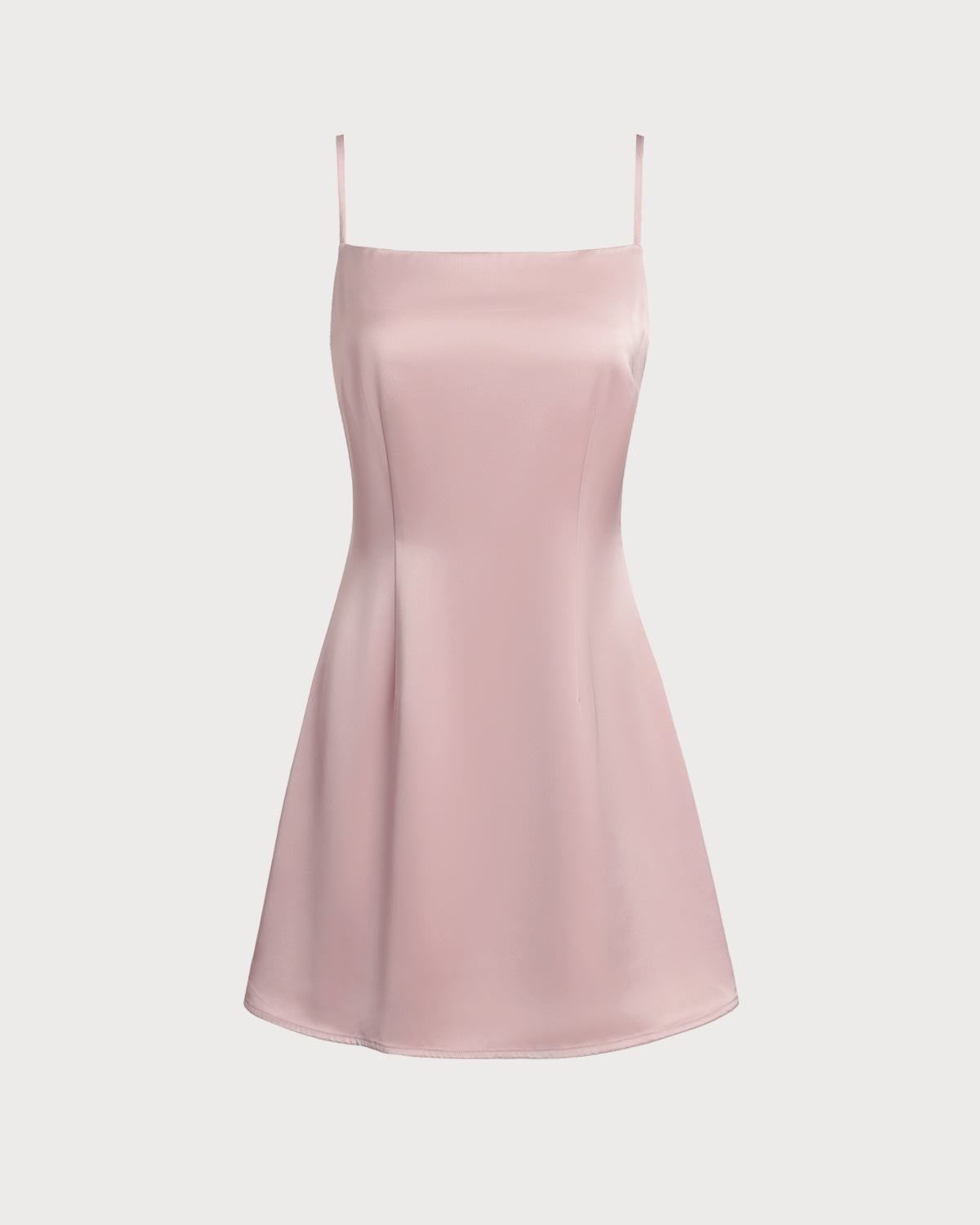 Pembe Kare Yaka Saten Mini Elbise