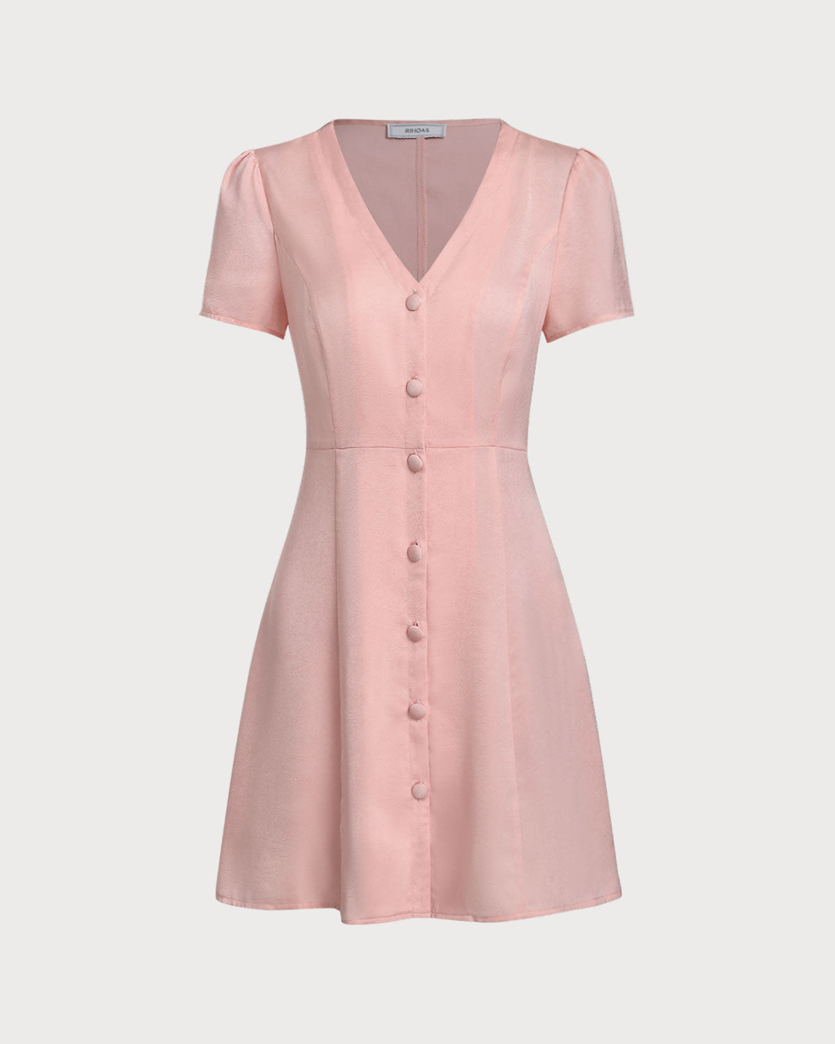 Pembe V Yaka Düğmeli Mini Elbise